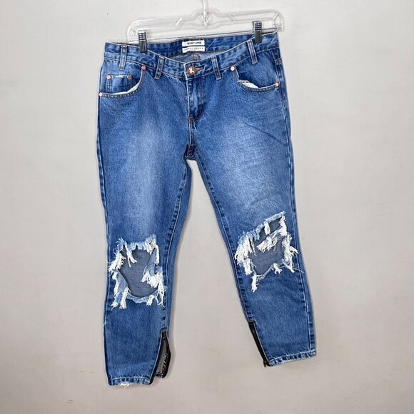 One x Oneteaspon‎ Zippered Hem Distressed Denim Jeans- Size 29 - Picture 1 of 9